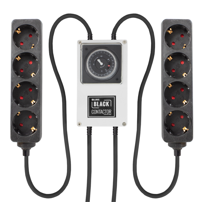 LUMii BLACK, Zeitschaltuhr mit 2x 4-fach Steckerleiste, Schuko Timer Box Relais