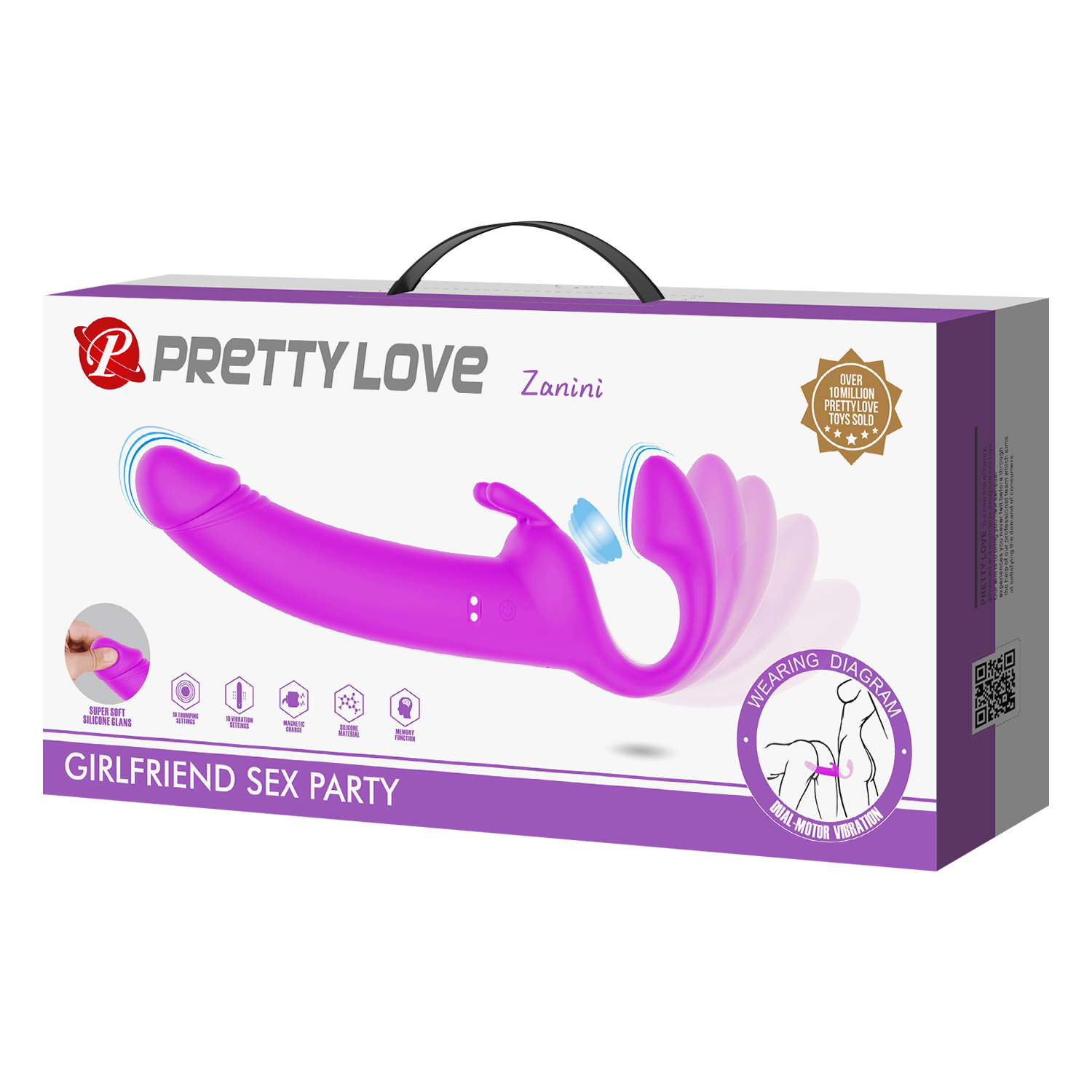 2: Pretty Love - Zanini - Vibrierender trägerloser Umschnalldildo - Lila