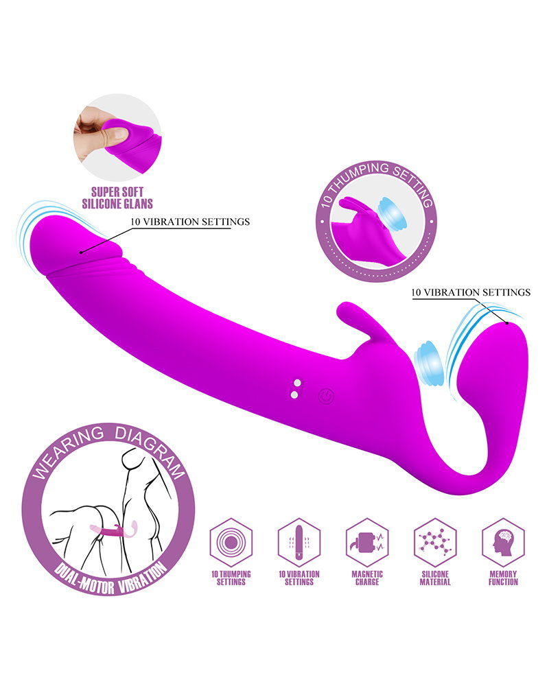 6: Pretty Love - Zanini - Vibrierender trägerloser Umschnalldildo - Lila