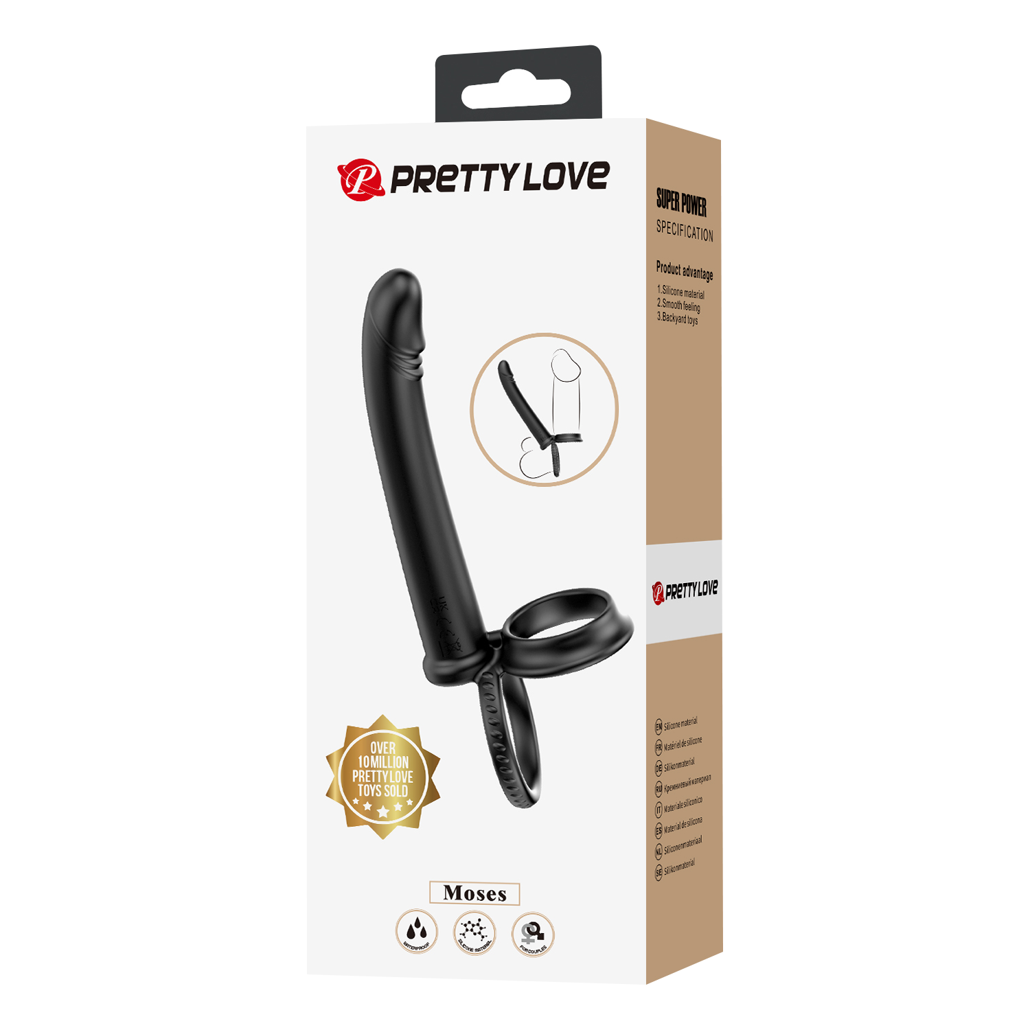 2: Pretty Love - Moses - Schwanz und Hoden Ring Dildo - Schwarz
