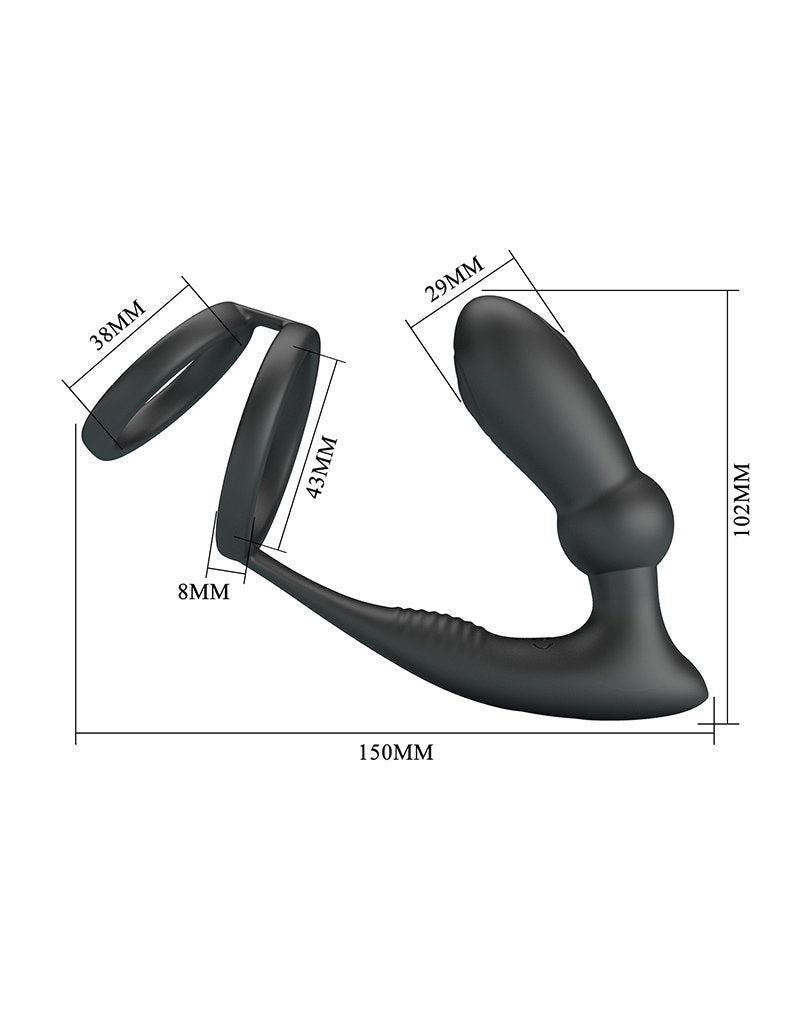 7: Pretty Love - Emoni - Cockring mit Butt Plug - Schwarz