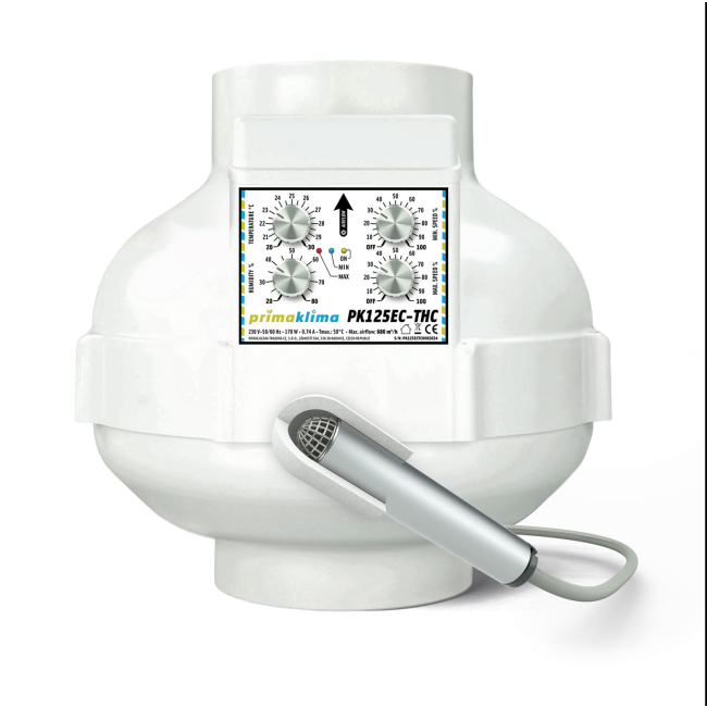 Prima Klima EC-Ventilator, 680 m³/h, Ø125 mm, Temperatur und Feuchtigkeit Steuerung