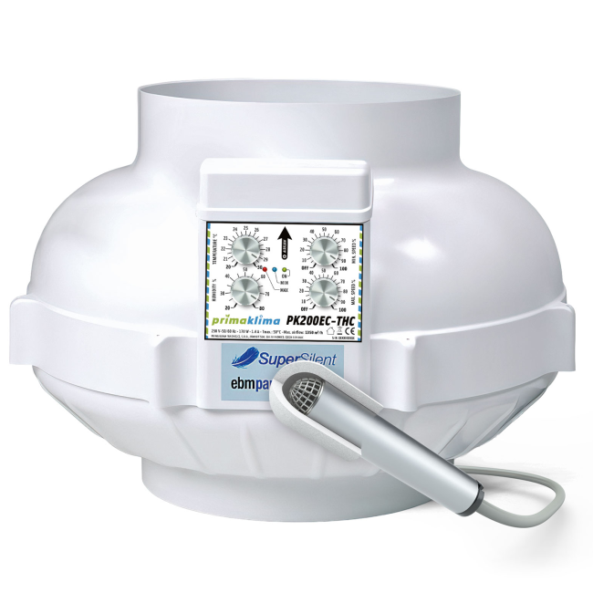 Prima Klima EC-Ventilator, 1350 m³/h, Ø 200 mm, Temperatur- und Feuchtigkeitsregelung