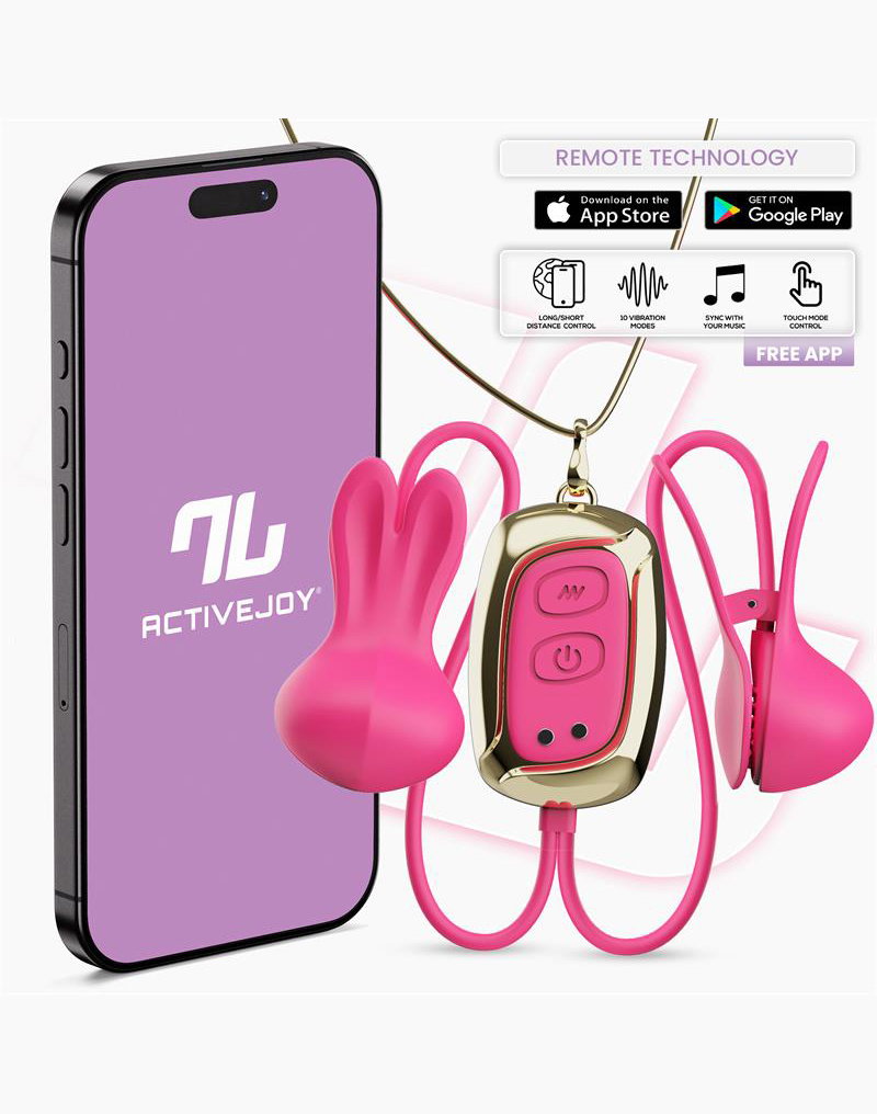IY - Tickly - Brustwarzenklammern mit Kette (mit App-Steuerung) - Pink