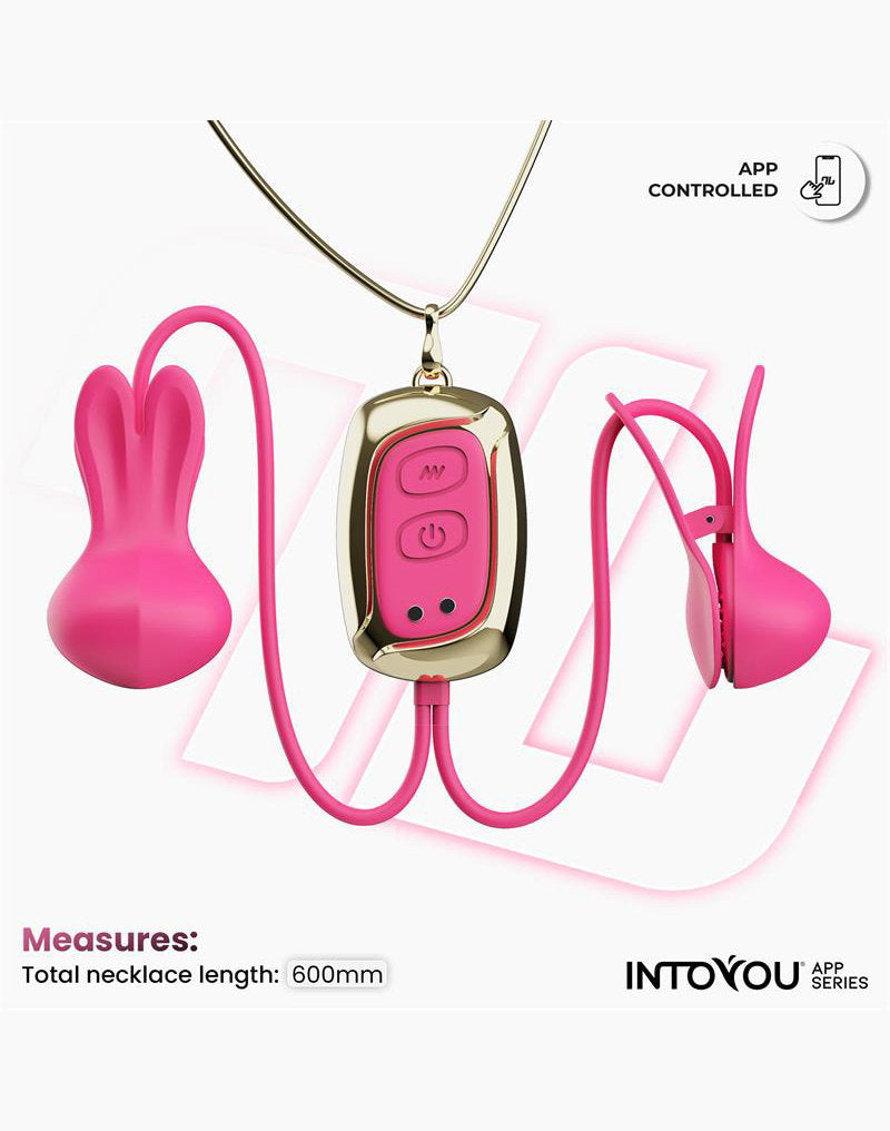 IY - Tickly - Brustwarzenklammern mit Kette (mit App-Steuerung) - Pink