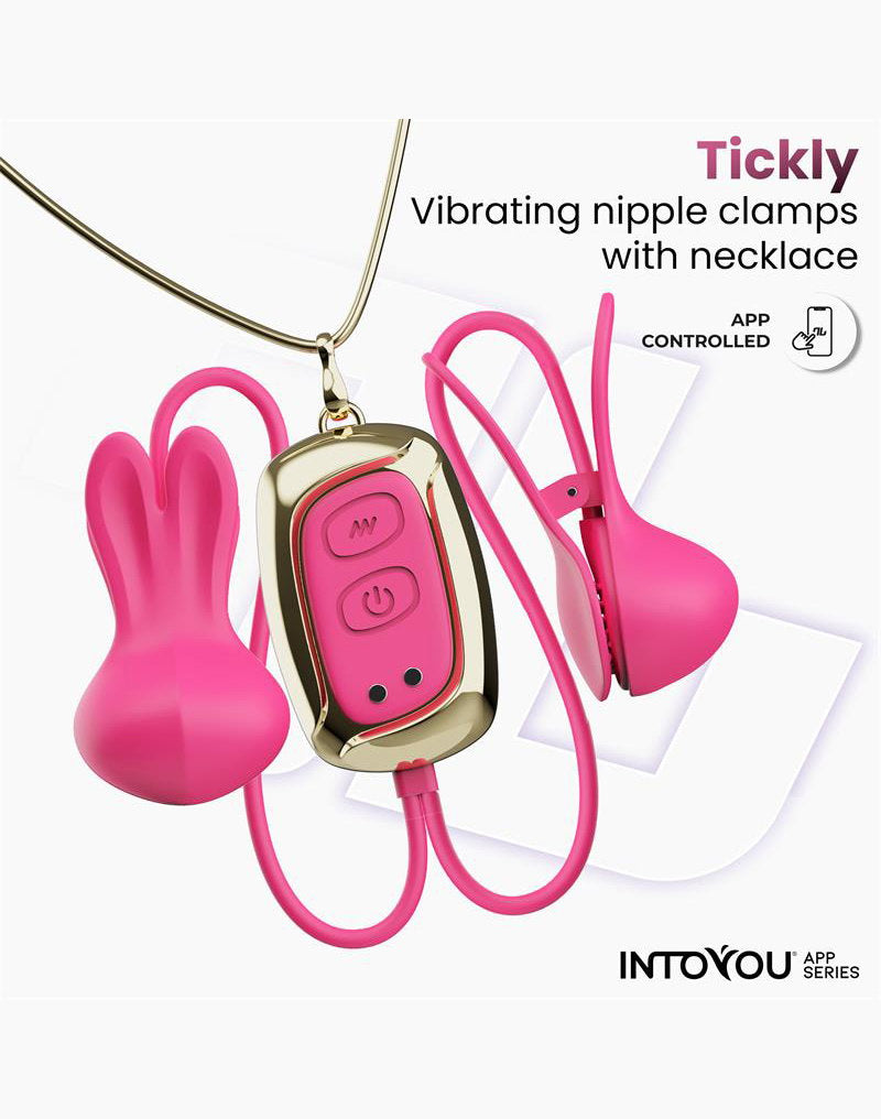IY - Tickly - Brustwarzenklammern mit Kette (mit App-Steuerung) - Pink