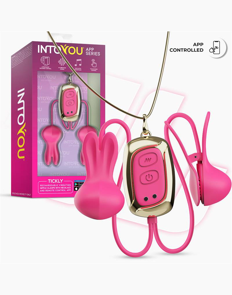IY - Tickly - Brustwarzenklammern mit Kette (mit App-Steuerung) - Pink