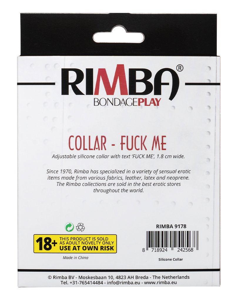 11: Rimba Latex Play - Halsband mit Aufschrift 'Fuck Me' - Schwarz & Weiß