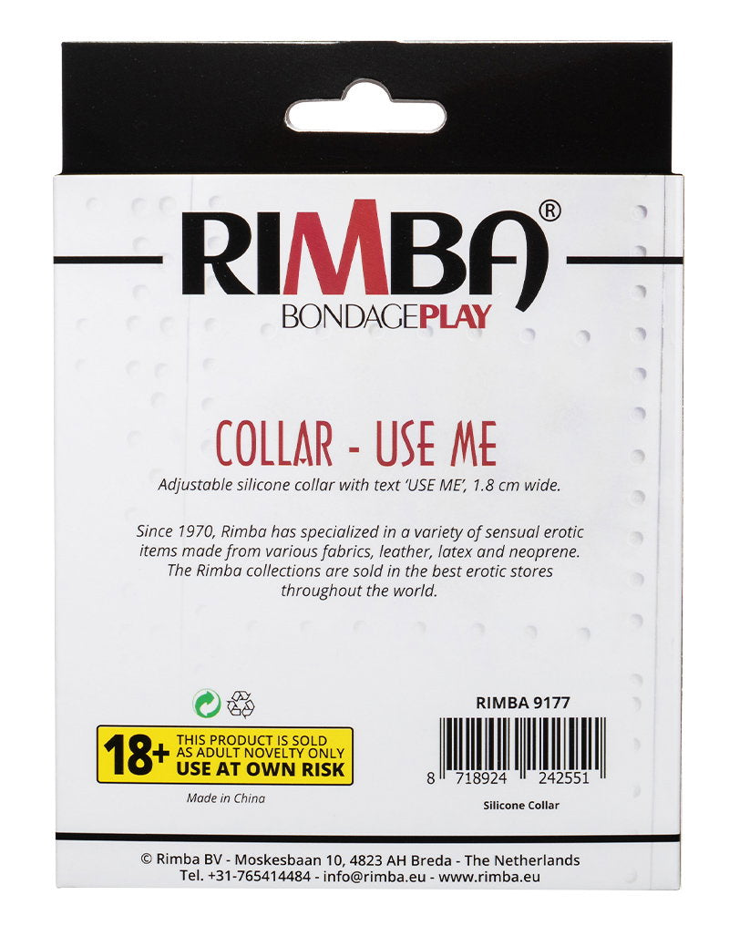 11: Rimba Latex Play - Halsband mit Aufschrift 'Use Me' - Schwarz & Weiß