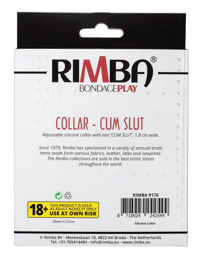 Rimba Latex Play - Halsband mit Aufschrift 'Cum Slut' - Schwarz & Weiß