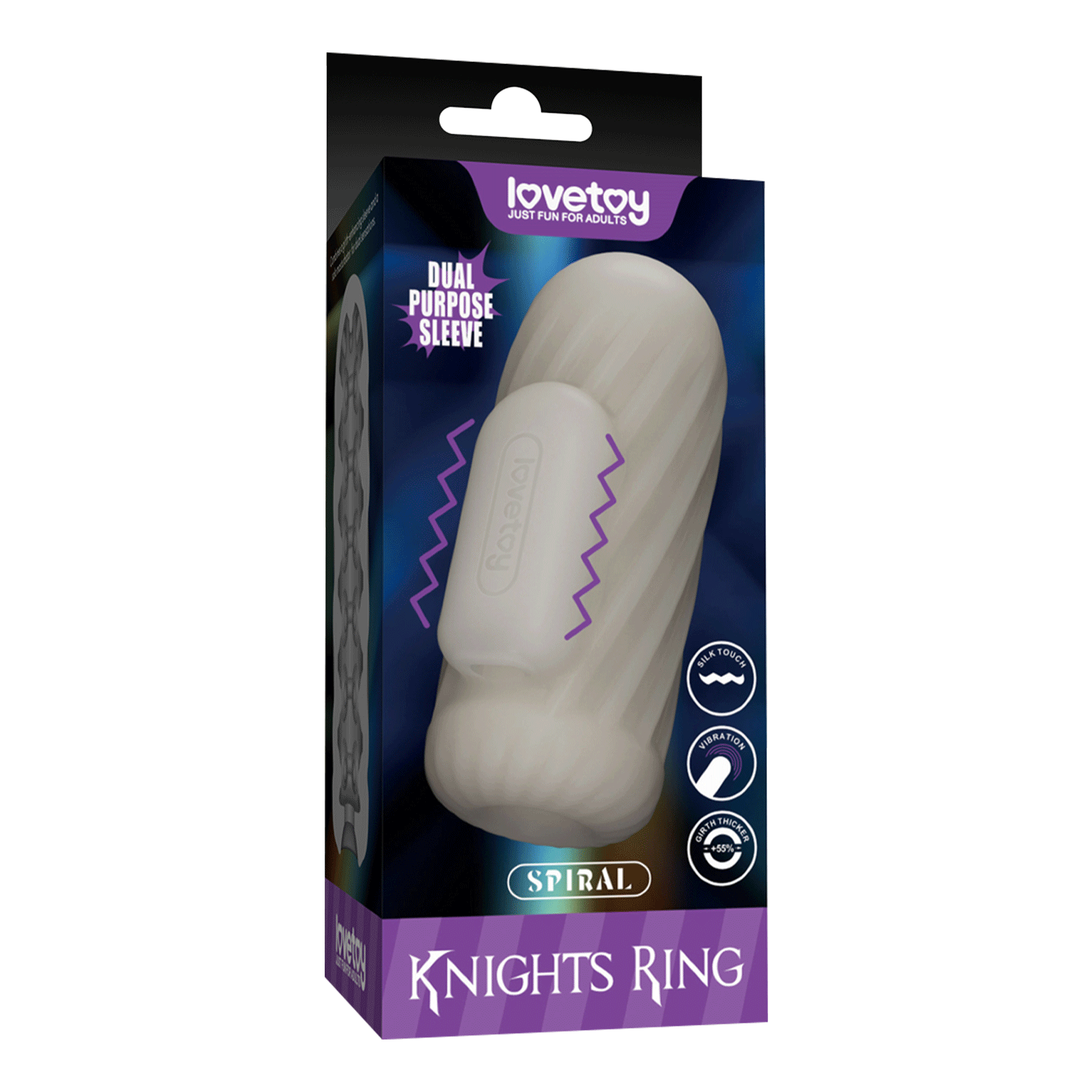2: LoveToy - Knights Ring - Vibrierendes Doppel-Penis-Sleeve - Spirale - Weiß