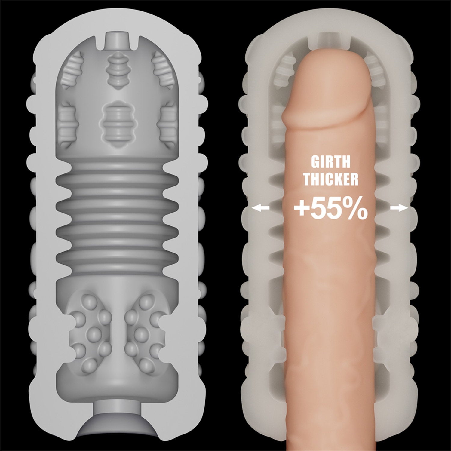 9: LoveToy - Knights Ring - Vibrierendes Doppel-Penis-Sleeve - Drip - Weiß
