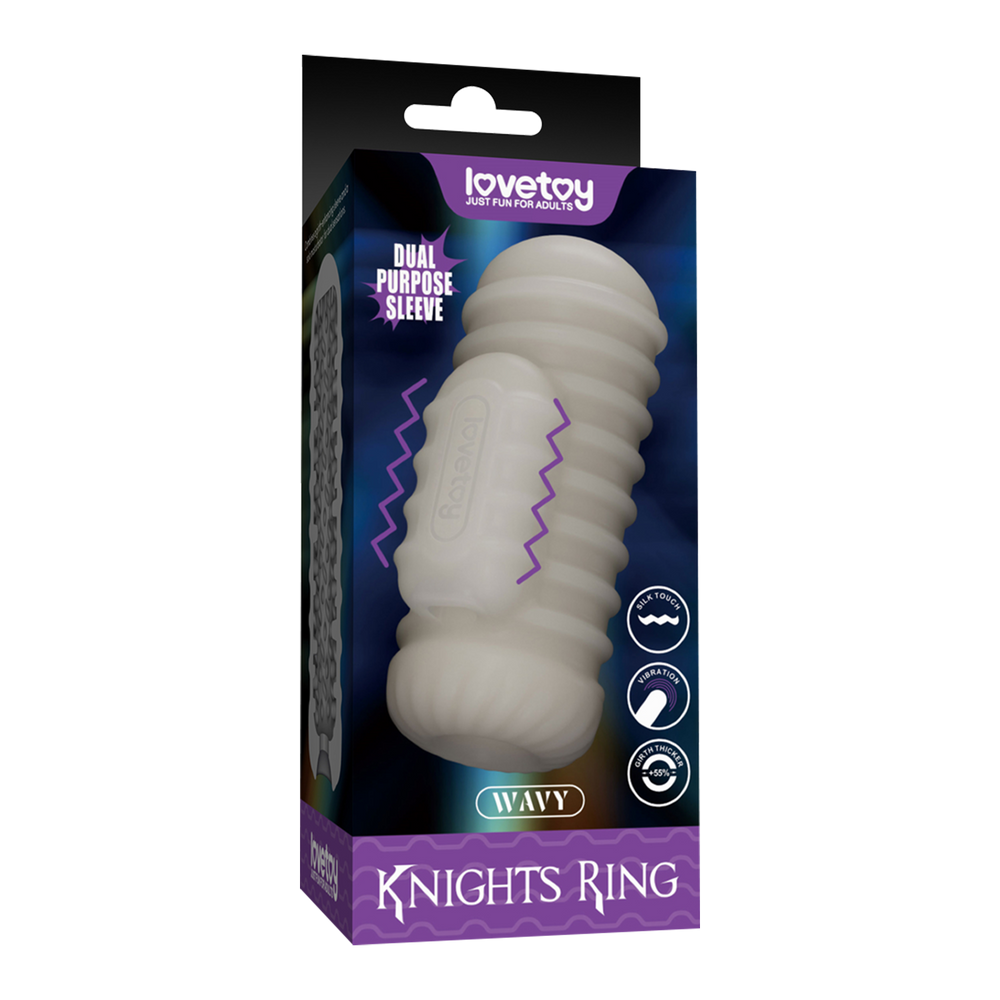 2: LoveToy - Knights Ring - Vibrierendes Doppel-Penis-Sleeve - Gewellt - Weiß