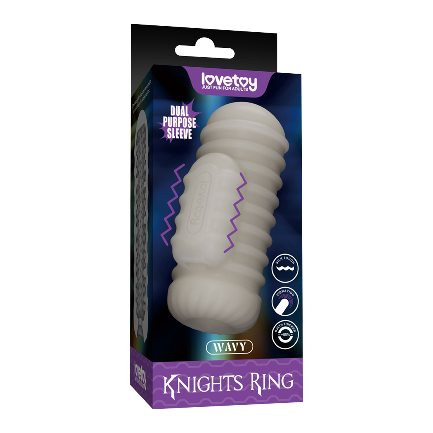 LoveToy - Knights Ring - Vibrierendes Doppel-Penis-Sleeve - Gewellt - Weiß