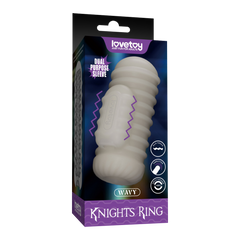 LoveToy - Knights Ring - Vibrierendes Doppel-Penis-Sleeve - Gewellt - Weiß