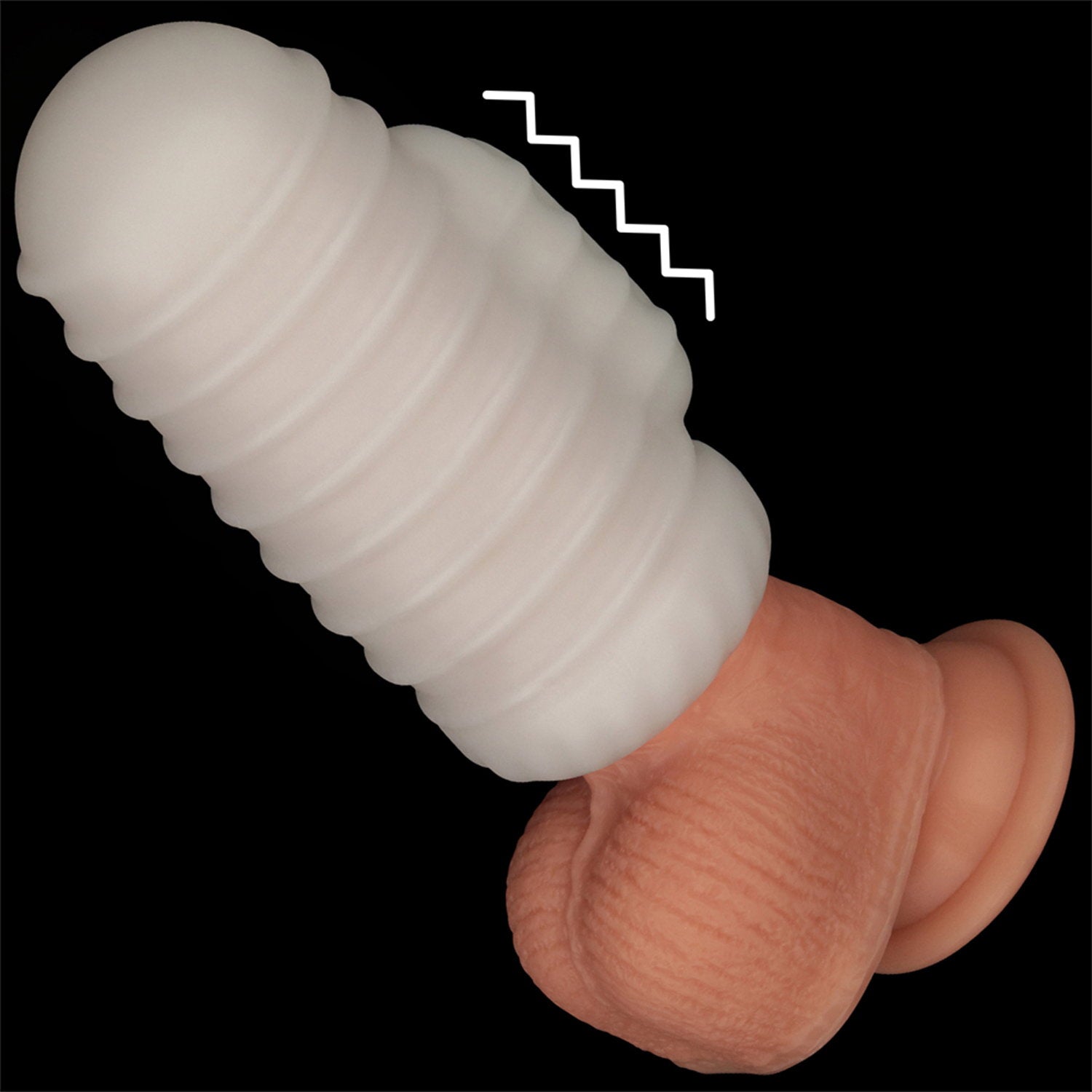 LoveToy - Knights Ring - Vibrierendes Doppel-Penis-Sleeve - Gewellt - Weiß