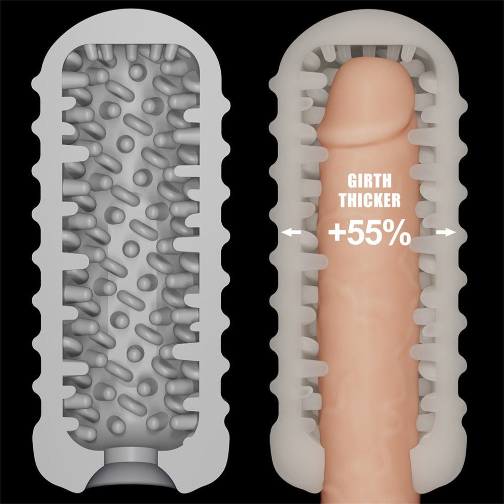 LoveToy - Knights Ring - Vibrierendes Doppel-Penis-Sleeve - Gewellt - Weiß