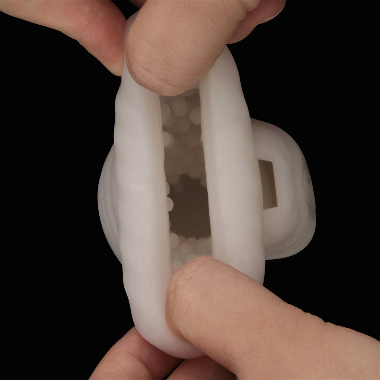 12: LoveToy - Knights Ring - Vibrierendes Doppel-Penis-Sleeve - Gewellt - Weiß