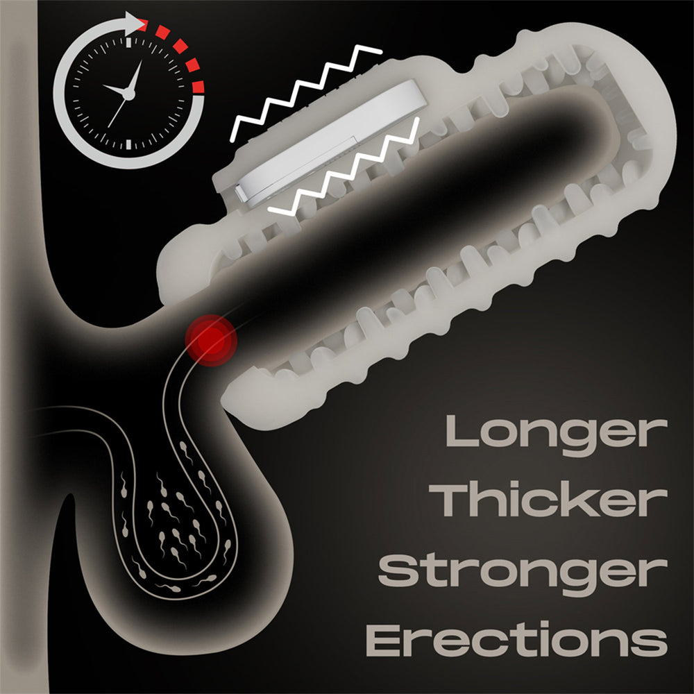 13: LoveToy - Knights Ring - Vibrierendes Doppel-Penis-Sleeve - Gewellt - Weiß
