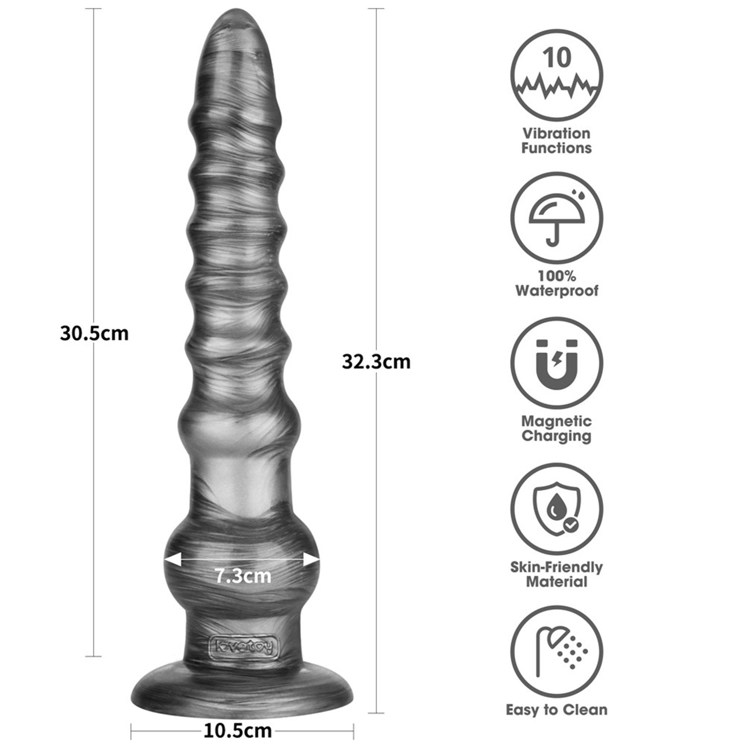 LoveToy - King Size Vibrierender Vibrax Slider 32 cm - Silber