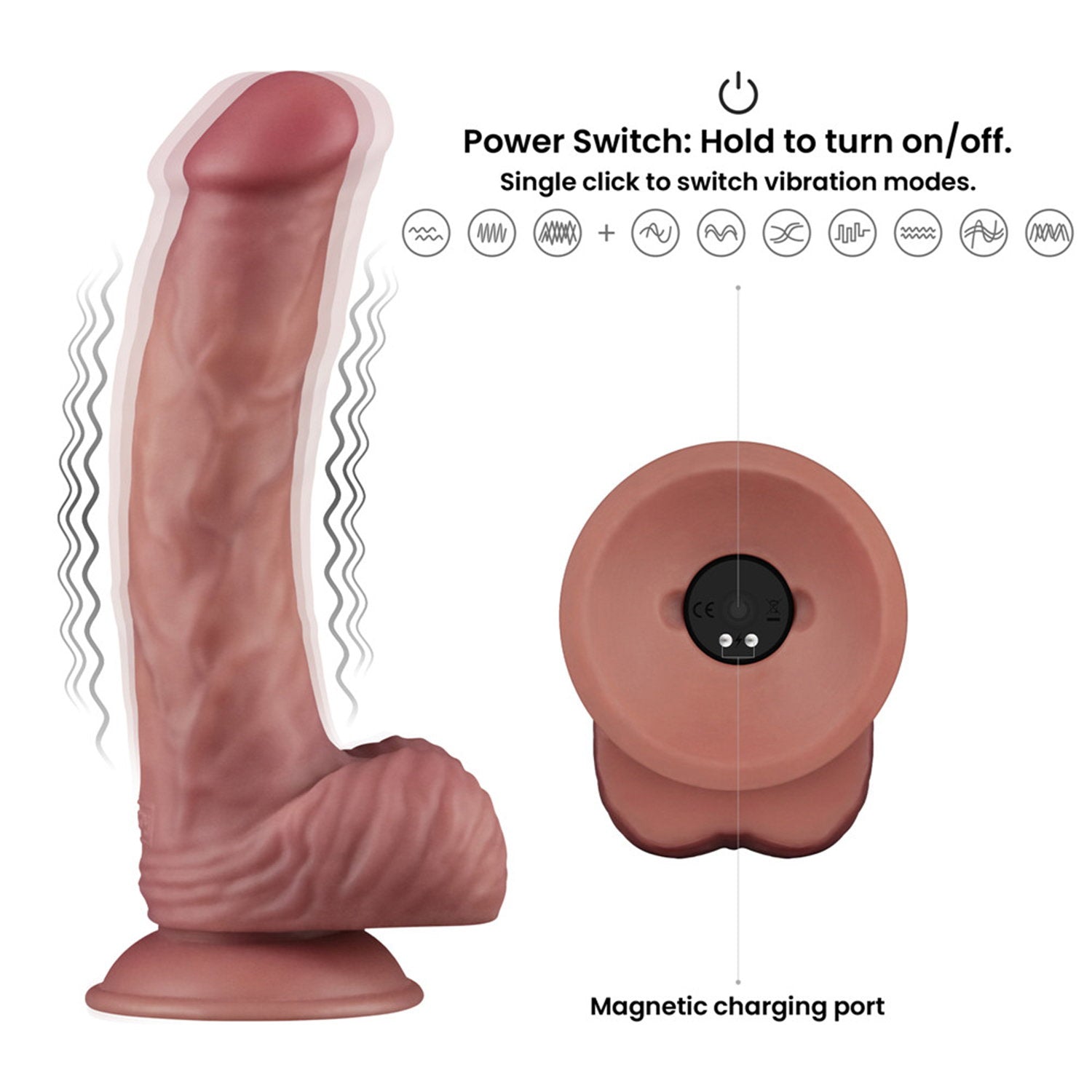 LoveToy - Power Cock 23 cm - Vibrating Dual Density - Nude