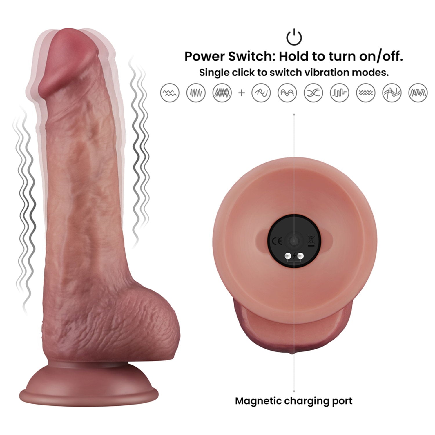 9: LoveToy - Power Cock 21,5 cm - Vibrating Dual Density - Nude