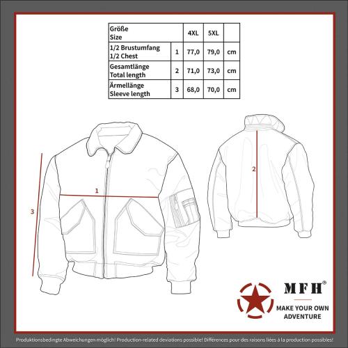 US CWU Pilotenjacke, schwarz, große Größen