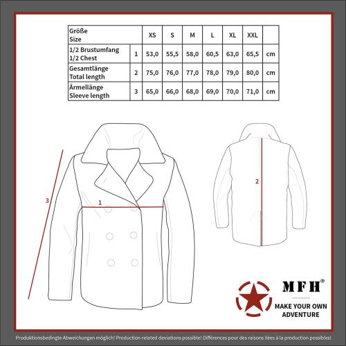 US Pea Coat, schwarz, mit schwarzen Knöpfen