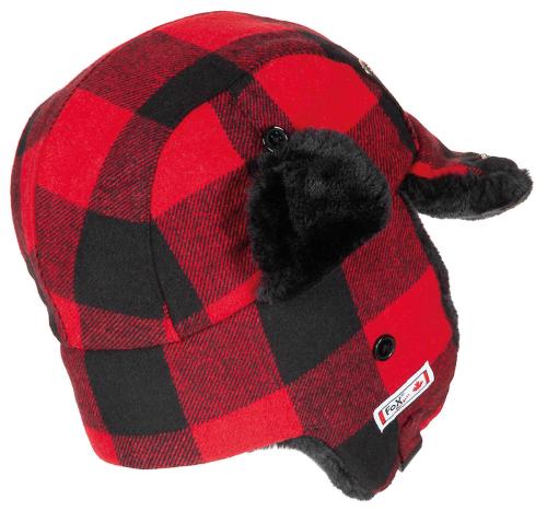 Holzfällermütze mit Fell, rot-schwarz