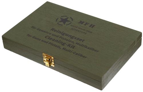 Reinigungsset, für Gewehr und Pistole, Multikaliber, Holzbox
