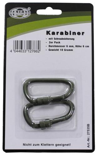 Karabiner, Schraubverschluss, D 6 mm x 6 cm, 2er Pack, oliv