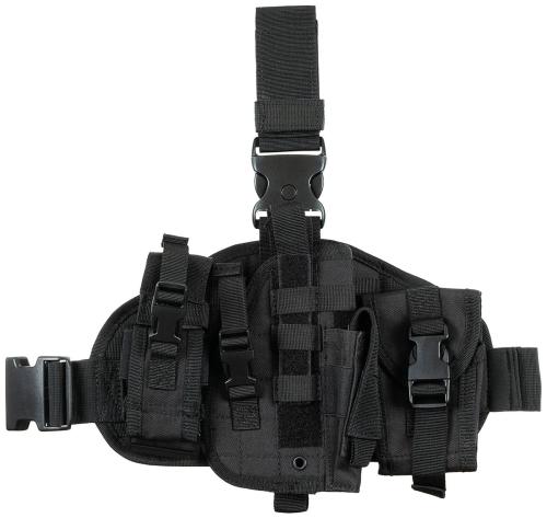 Pistolenbeinholster, "MOLLE", rechts, schwarz, mit Taschen