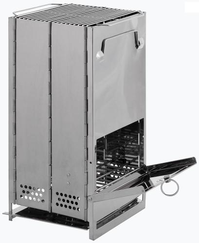 Raketenofen, mit Rost, faltbar, groß, Edelstahl