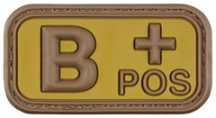 Klettabzeichen, braun-khaki, Blutgruppe "B POS", 3D