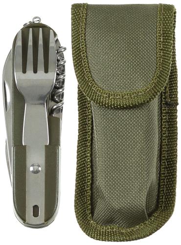 Taschenmesser, oliv, Gabel und Löffel