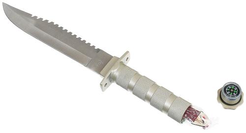 Überlebensmesser, silber, Aluminiumgriff, Scheide