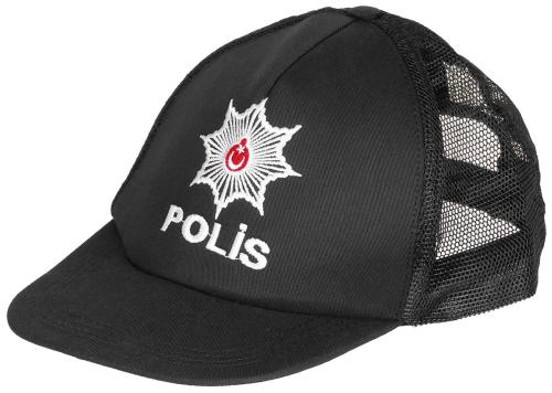 Türk. Cap, "POLIS", Netzeinsatz, schwarz, neuw.