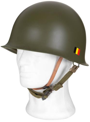 Belg. Helm "M51", oliv, mit Kunststoff-Innenhelm, neuw.