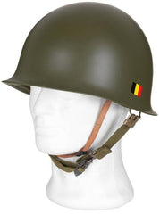 Belg. Helm "M51", oliv, mit Kunststoff-Innenhelm, neuw.