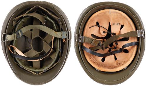 Belg. Helm "M51", oliv, mit Kunststoff-Innenhelm, gebr.