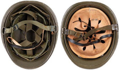 Belg. Helm "M51", oliv, mit Kunststoff-Innenhelm, gebr.