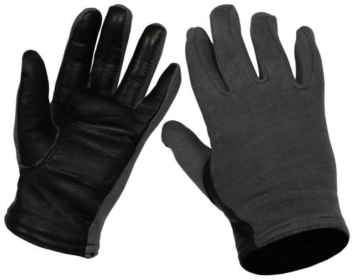 Belg. Fingerhandschuhe, grau, Pilot, Lederbesatz, neuw.