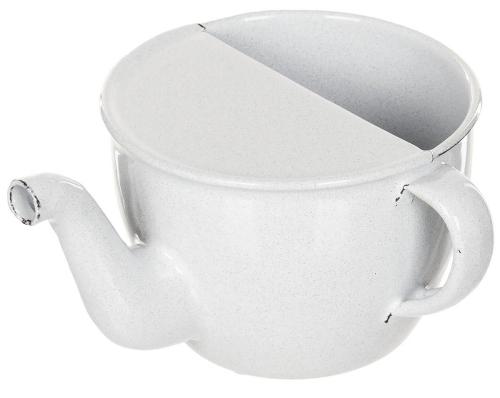 CZ/SK Schnabeltasse, Emaille, weiß, ca. 375 ml, neuw.