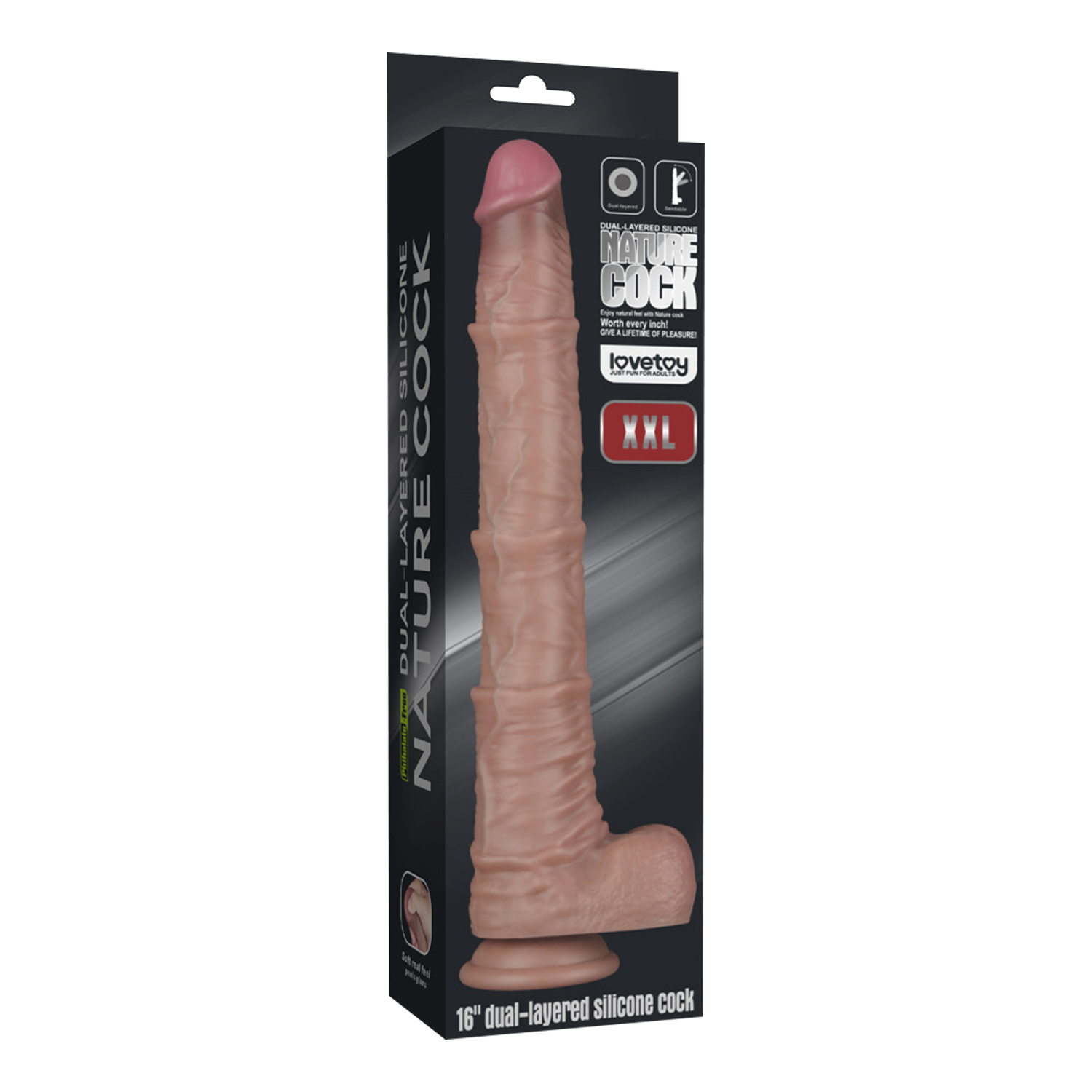 4: LoveToy - Nature Cock - 16" Dual Layered Bendable Cock XXL -Nude