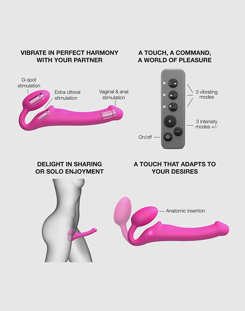 Strap-On-Me – Biegsamer Strap-On-Vibrator mit Fernbedienung Größe L – Fuchsia