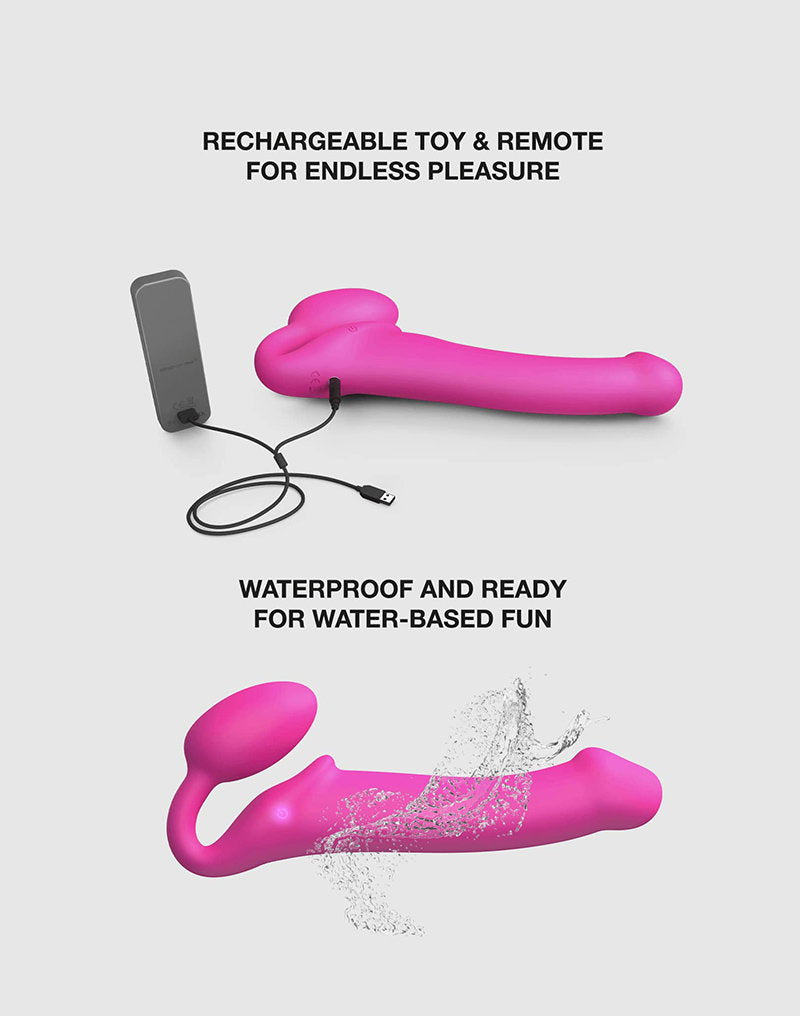 Strap-On-Me – Biegsamer Strap-On-Vibrator mit Fernbedienung, Größe M – Fuchsia
