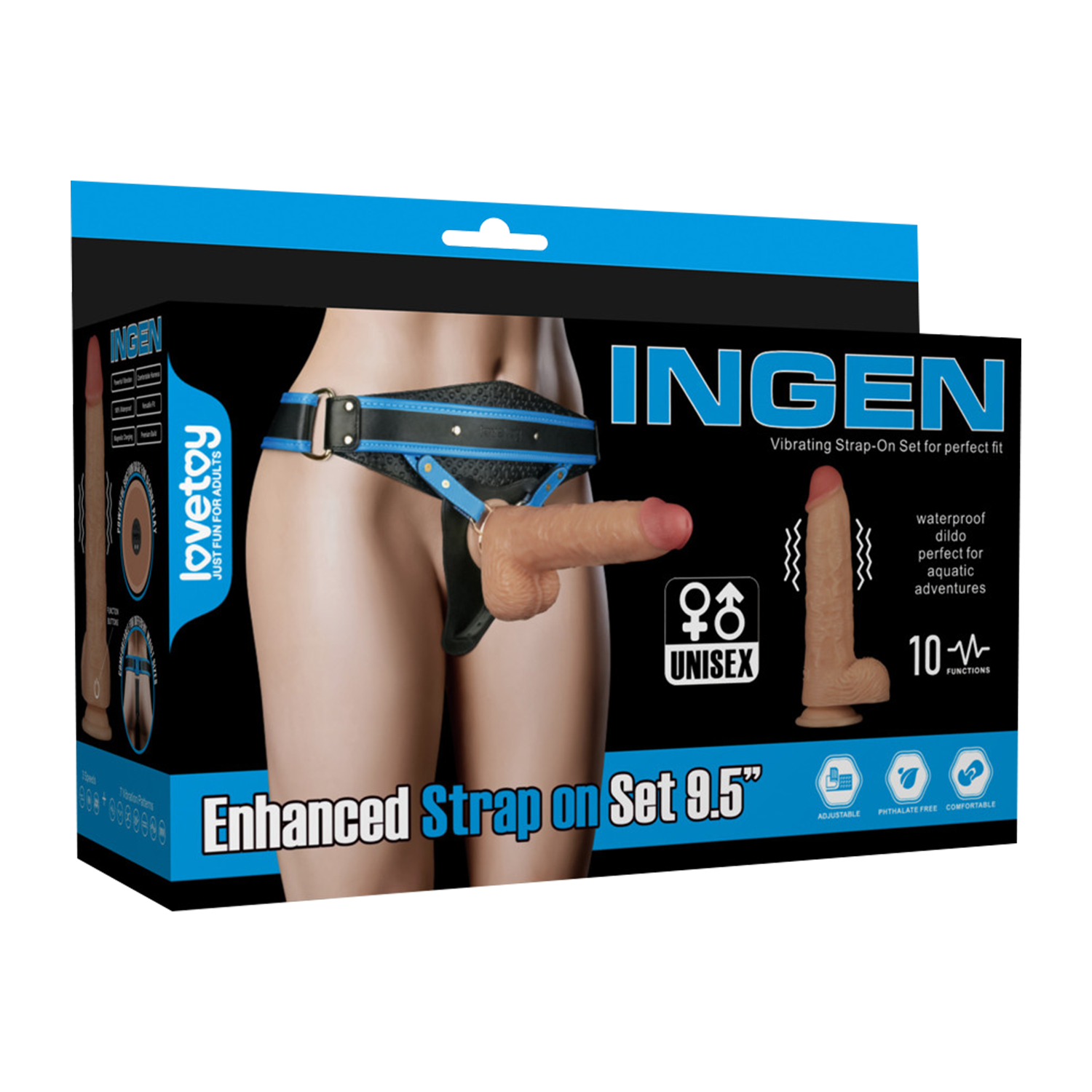 LoveToy - Ingen - Vibrierendes Strap-on-Set 9,5"/ 24 cm - Größe L/XL/2XL - Nude