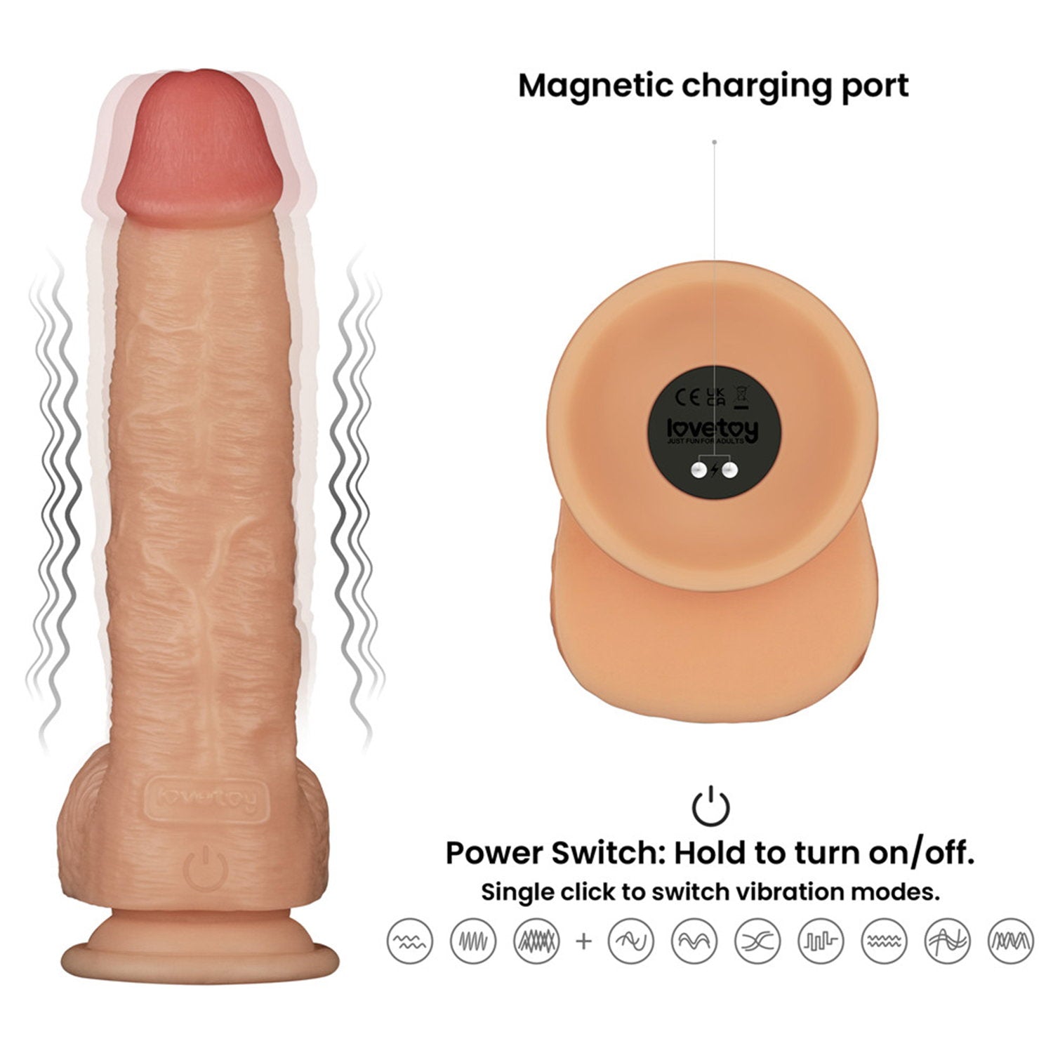 LoveToy - Ingen - Vibrierendes Strap-on-Set 9,5"/ 24 cm - Größe L/XL/2XL - Nude