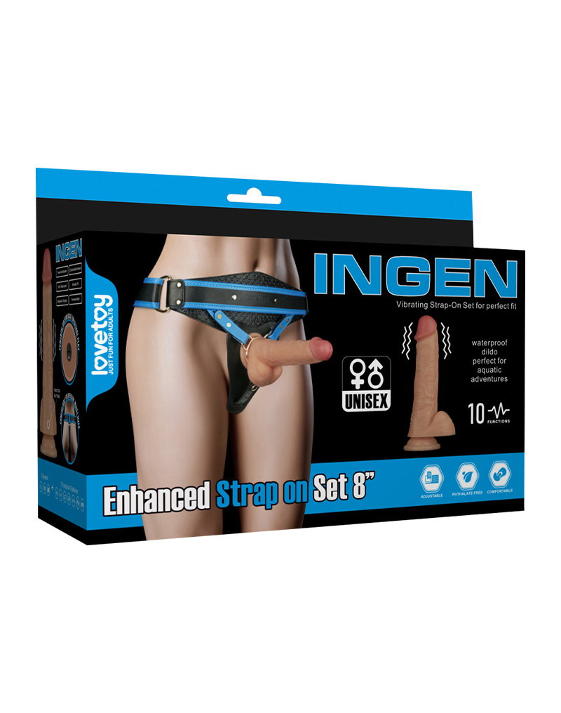LoveToy - Ingen - Vibrierendes Strap-on-Set, 8"/ 20 cm, Größe XS/S/M, Nude