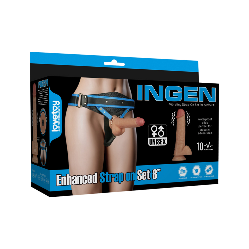 LoveToy - Ingen - Vibrierendes Strap-on-Set, 8"/ 20 cm, Größe XS/S/M, Nude